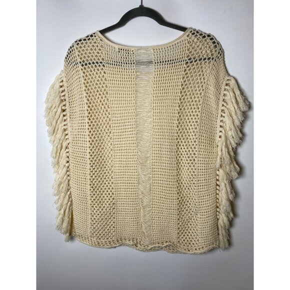 Lucky Brand Women's Poncho Frill Trim Size Medium Cream 100% Cotton - Picture 4 of 5